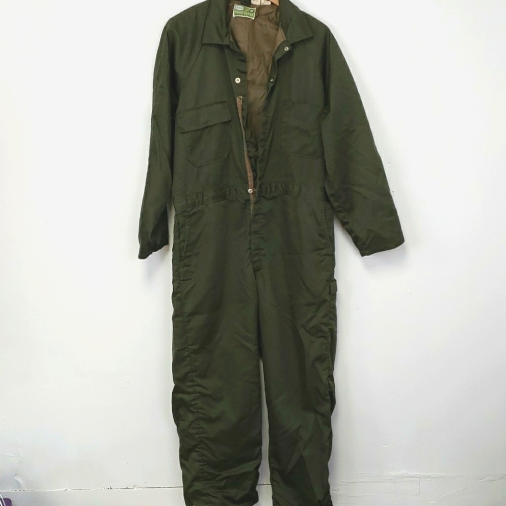 Vintage Sears Insulated Work Shop Coverall Overalls Olive 44R Chest 52 waist 42